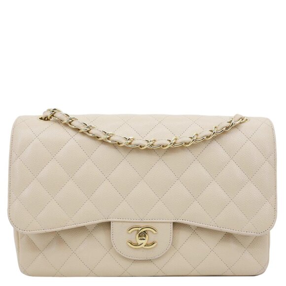 Chanel  Jumbo Classic Double Flap Caviar Leather Shoulder Bag Beige - Picture 4 of 16